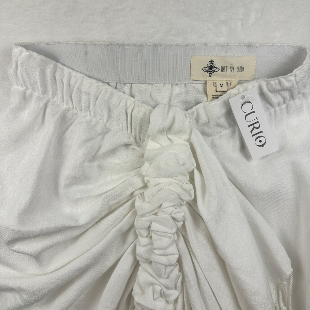 Just Bee Queen Tulum White Madi Ruched Wrap Skirt With Fringe Sz M Boho Resort - Picture 12 of 15